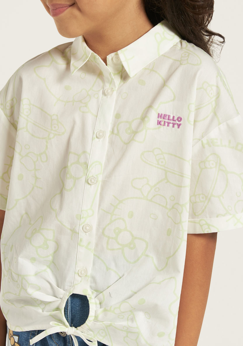 Sanrio Hello Kitty Print Shirt with Tie-Up Detail-Blouses-image-2