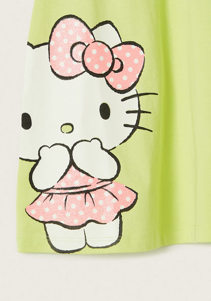 Sanrio Hello Kitty Glitter Print Dress with Short Sleeves-Dresses%2C Gowns and Frocks-image-2