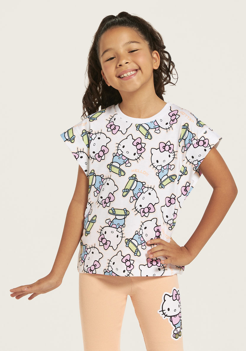 Sanrio Hello Kitty Print T-shirt and Shorts Set-Clothes Sets-image-1