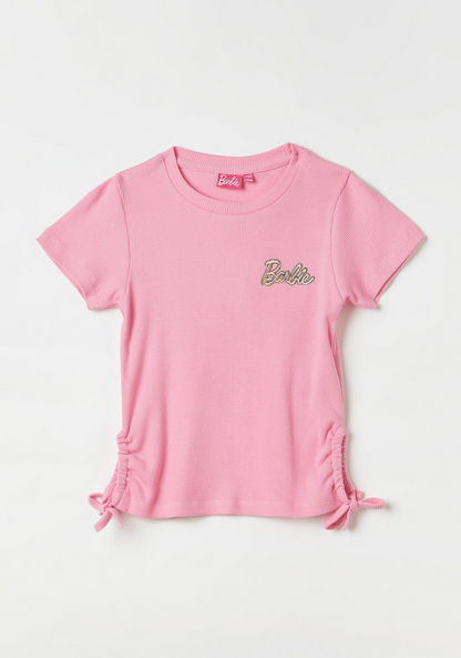 Barbie Embroidered T-shirt with Tie-Up Detail and Short Sleeves-T Shirts-image-0