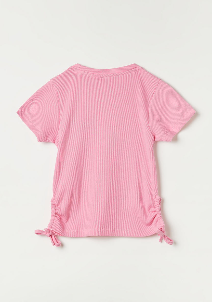 Barbie Embroidered T-shirt with Tie-Up Detail and Short Sleeves-T Shirts-image-3