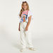 Barbie Print Top with Crew Neck and Ruffle Detail-T Shirts-thumbnail-1