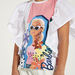 Barbie Print Top with Crew Neck and Ruffle Detail-T Shirts-thumbnail-2