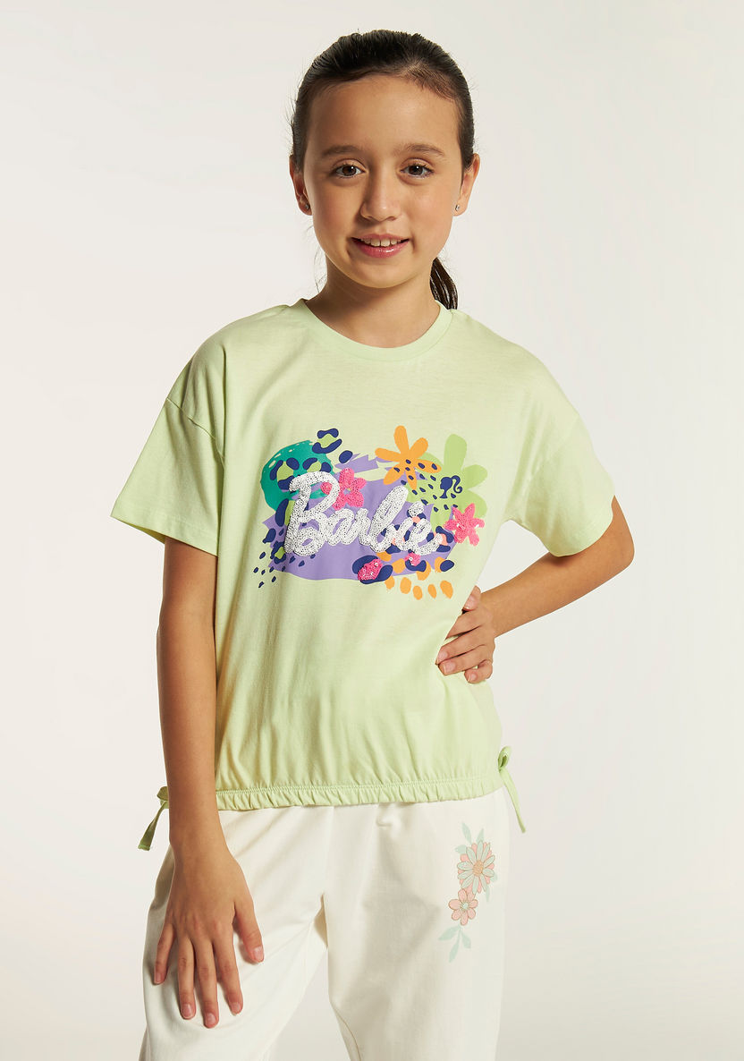 Barbie Sequin Detail T-shirt with Short Sleeves and Crew Neck-T Shirts-image-0