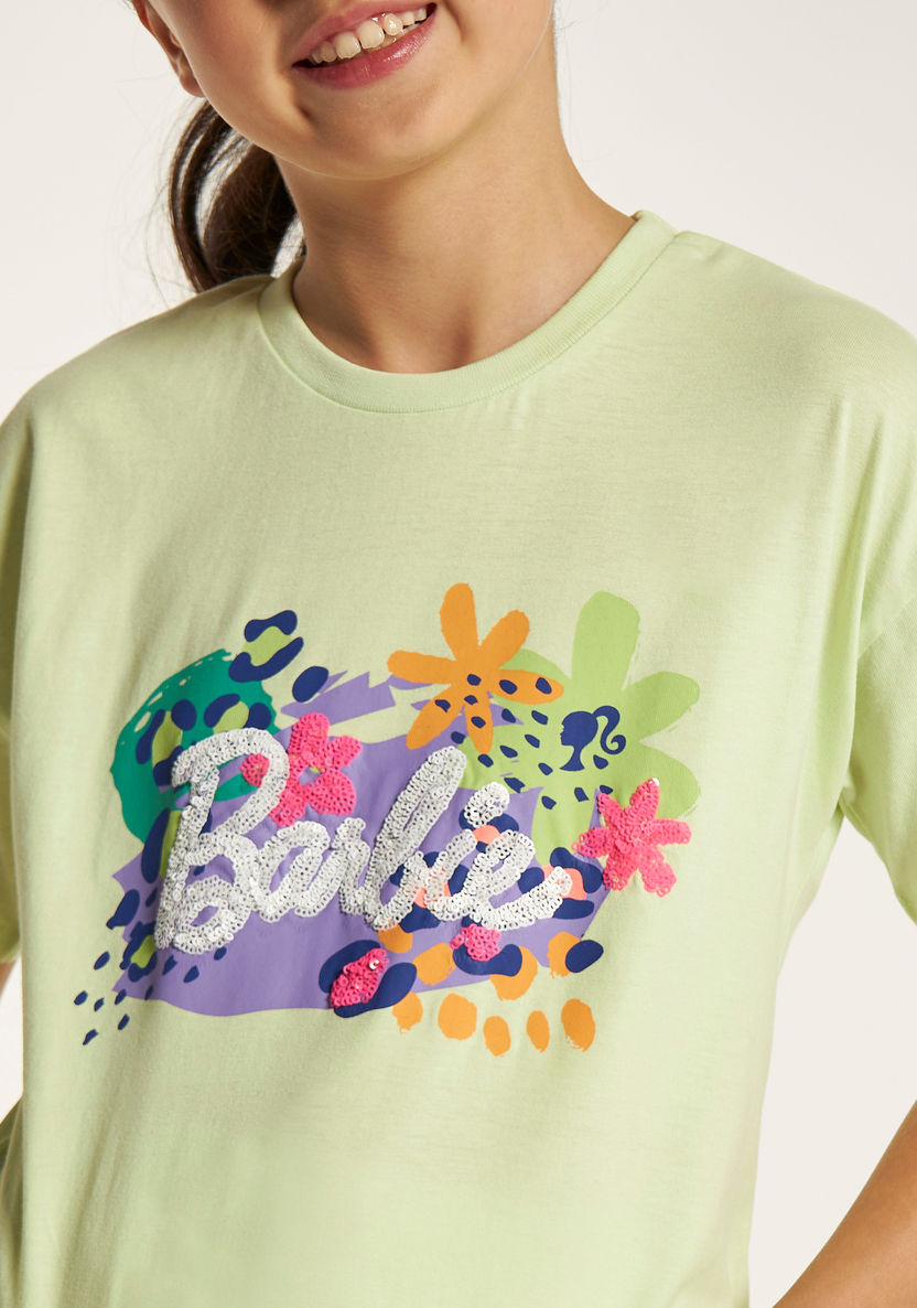 Barbie Sequin Detail T-shirt with Short Sleeves and Crew Neck-T Shirts-image-2