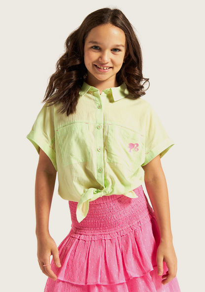 Barbie Detail Short Sleeve Shirt with Button Closure and Pocket-Blouses-image-1