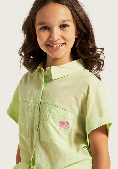 Barbie Detail Short Sleeve Shirt with Button Closure and Pocket-Blouses-image-2