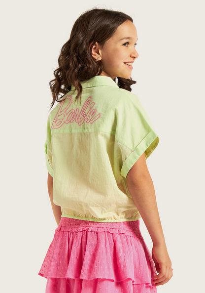 Barbie Detail Short Sleeve Shirt with Button Closure and Pocket-Blouses-image-4