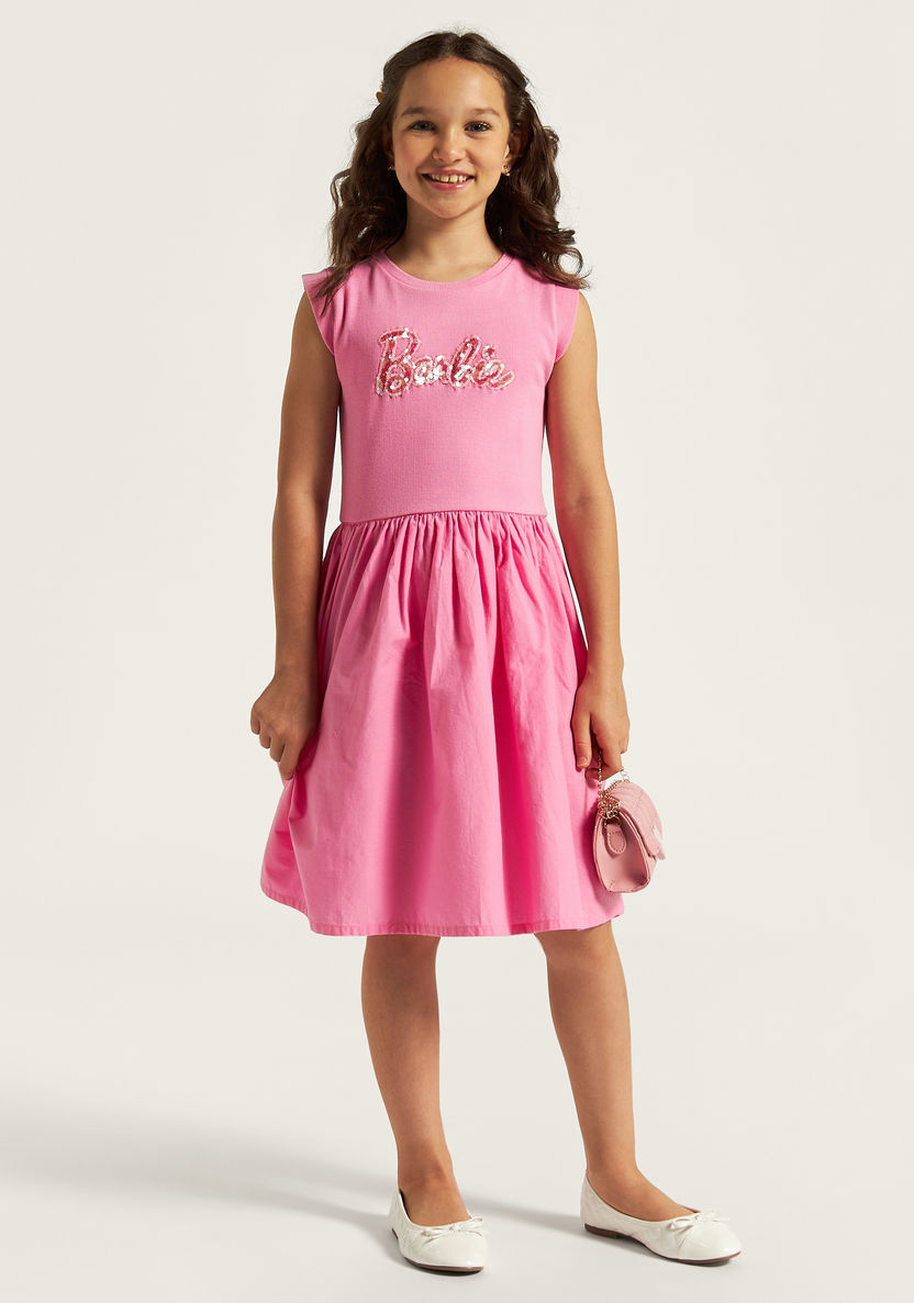 Barbie Print Dress with Round Neck and Short Sleeves-Dresses, Gowns & Frocks-image-0