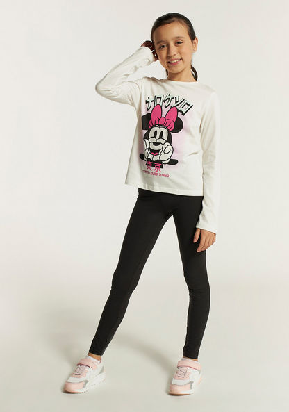 Disney Minnie Mouse Print Crew Neck T-shirt with Long Sleeves-T Shirts-image-1
