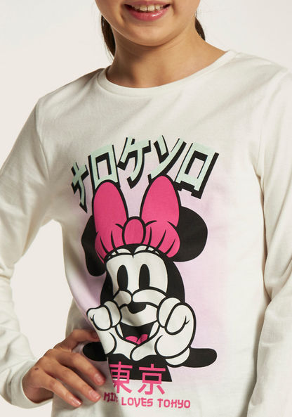 Disney Minnie Mouse Print Crew Neck T-shirt with Long Sleeves-T Shirts-image-2
