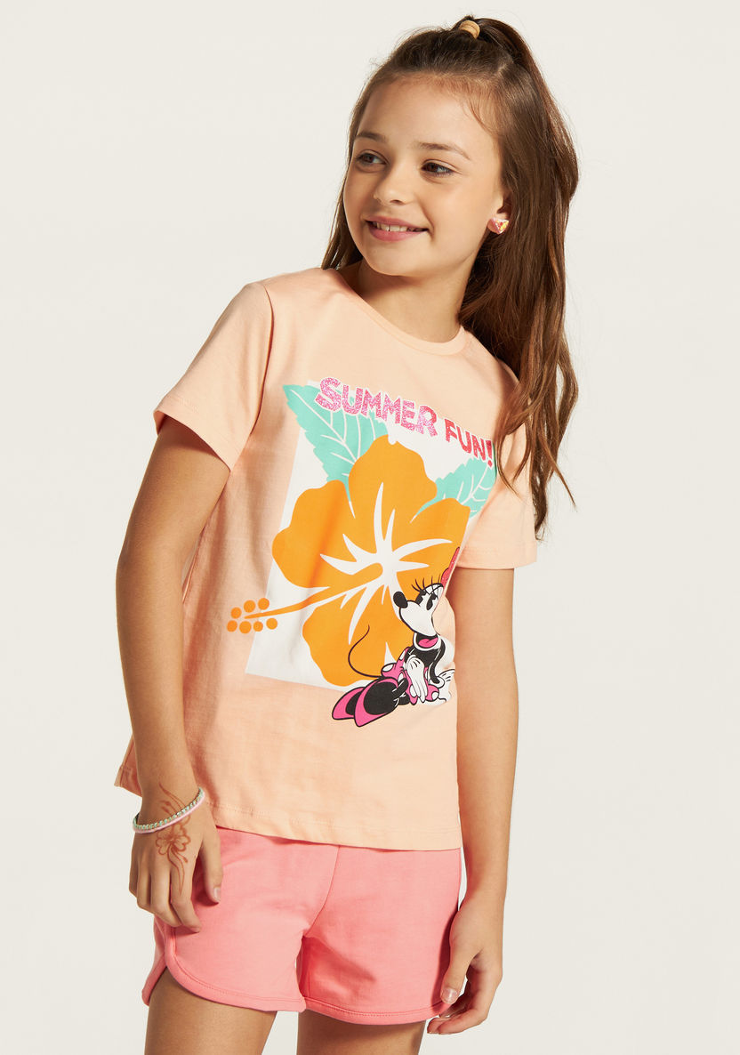 Disney Minnie Mouse Print Crew Neck T-shirt-T Shirts-image-0