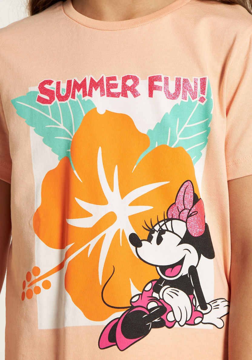 Disney Minnie Mouse Print Crew Neck T-shirt-T Shirts-image-2