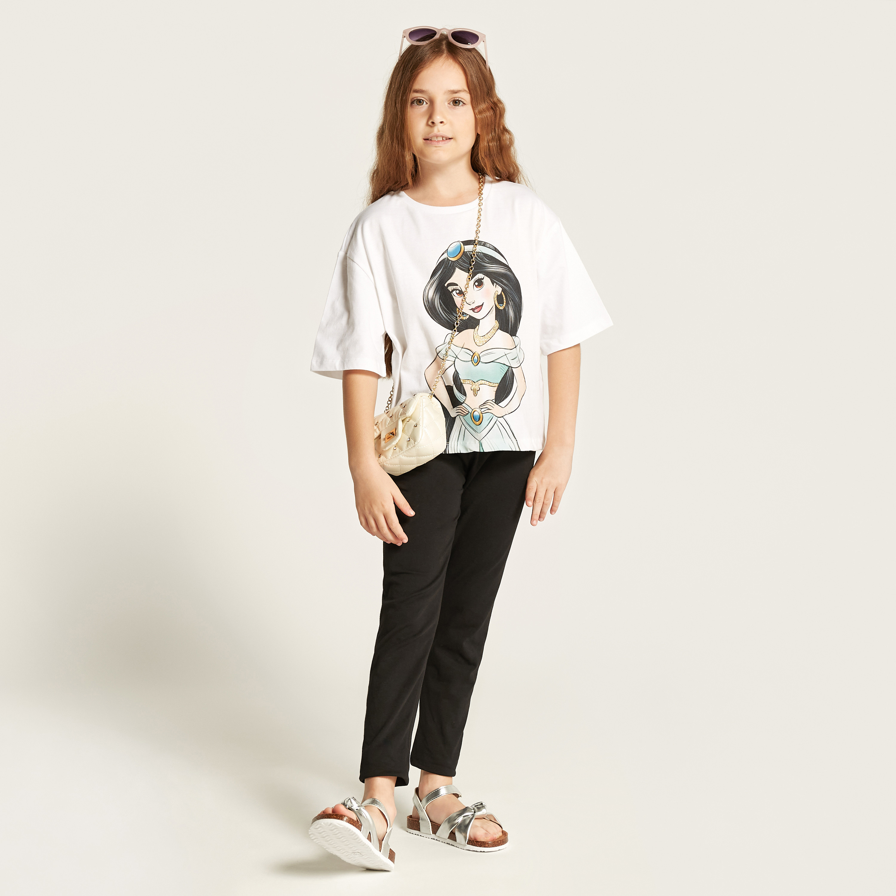 Disney Princess Jasmine Print T-shirt with Short Sleeves-girls-clothing-schoolwear-tshirts-image-2
