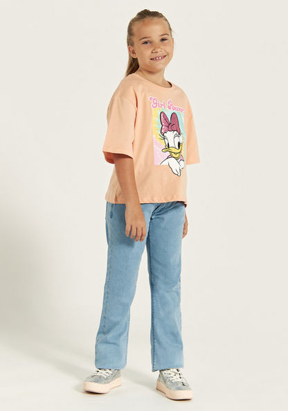 Daisy Duck Print T-shirt with Round Neck and Short Sleeves-T Shirts-image-2