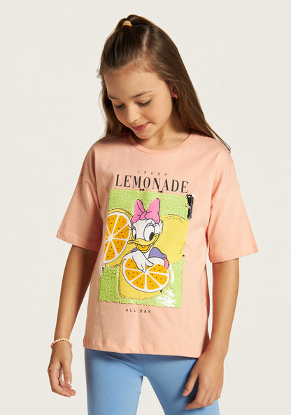 Disney Daisy Duck Print T-shirt with Round Neck-T Shirts-image-0