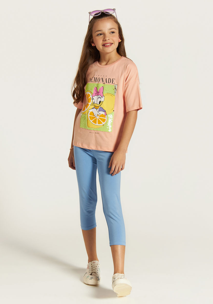 Disney Daisy Duck Print T-shirt with Round Neck-T Shirts-image-1