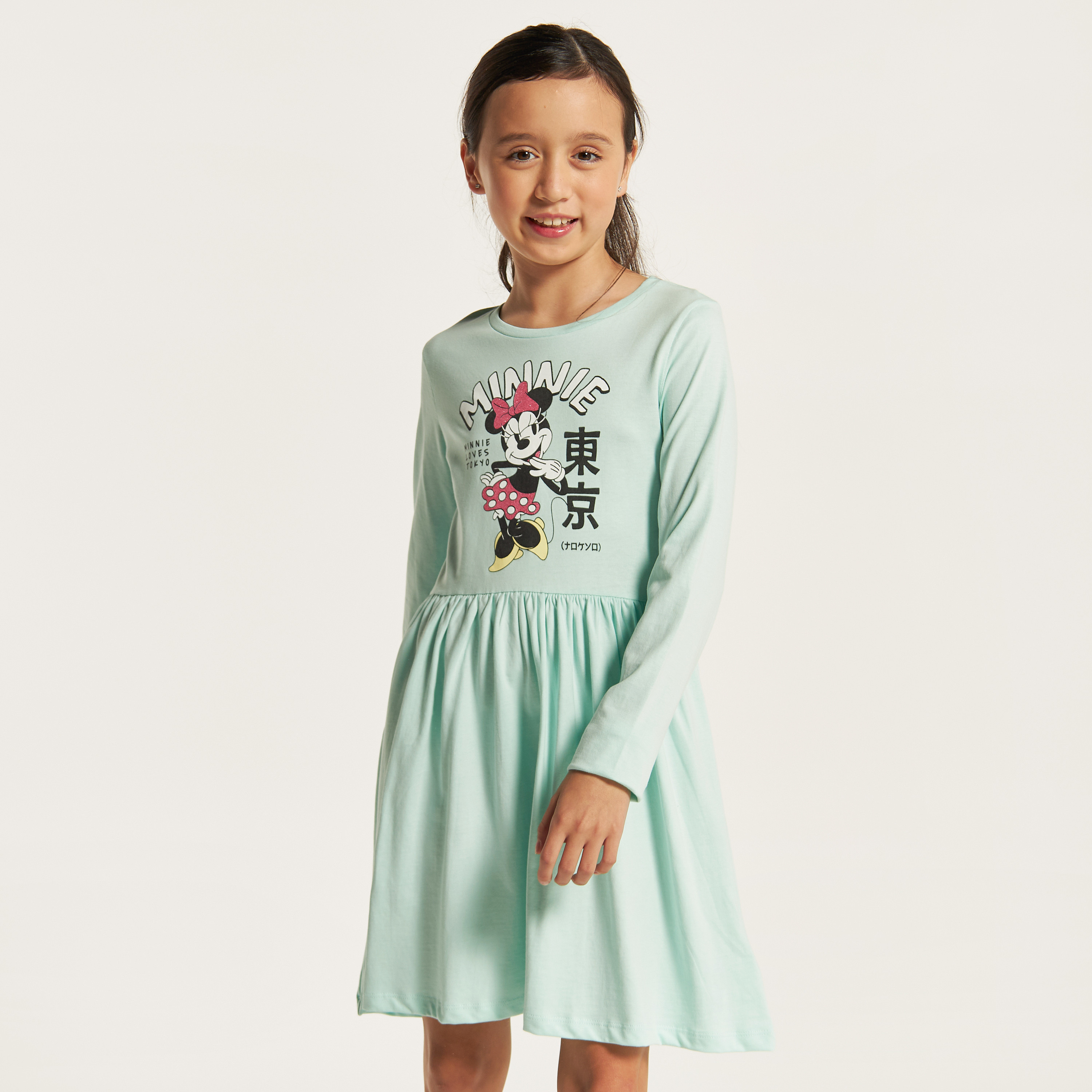 Disney Minnie Mouse Print Dress with Long Sleeves