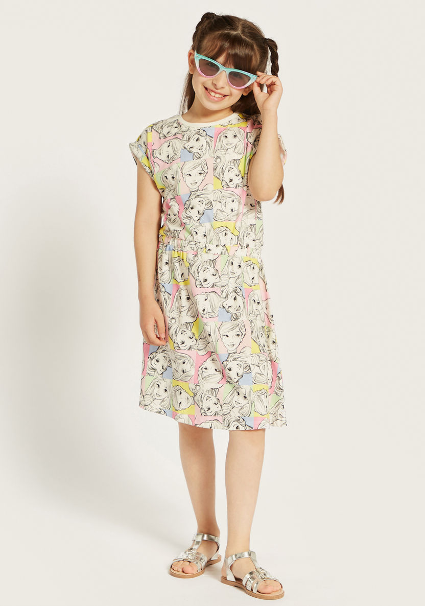 Disney All-Over Princess Print Dress with Round Neck and Short Sleeves-Dresses, Gowns & Frocks-image-0