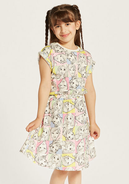 Disney All-Over Princess Print Dress with Round Neck and Short Sleeves-Dresses%2C Gowns and Frocks-image-1
