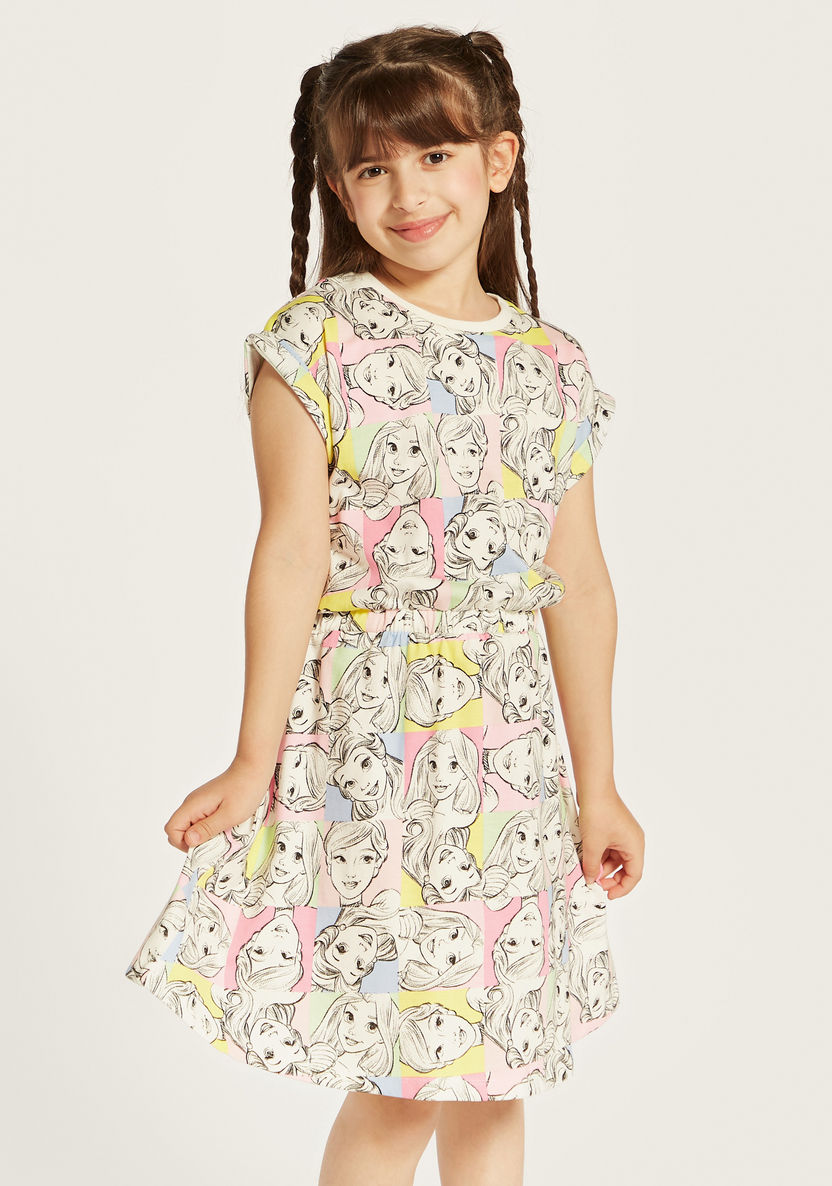 Disney All-Over Princess Print Dress with Round Neck and Short Sleeves-Dresses, Gowns & Frocks-image-1