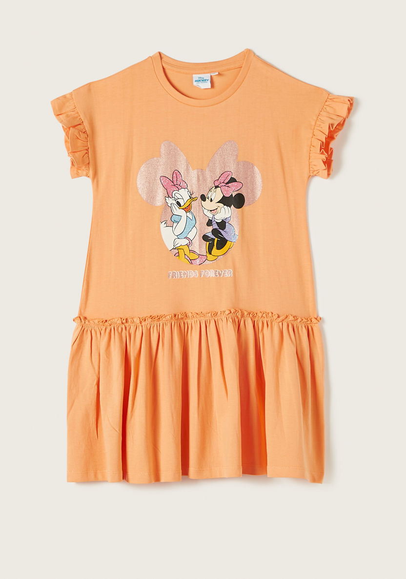 Disney Minnie Mouse and Daisy Duck Glitter Print Drop Waist Dress-Dresses, Gowns & Frocks-image-0