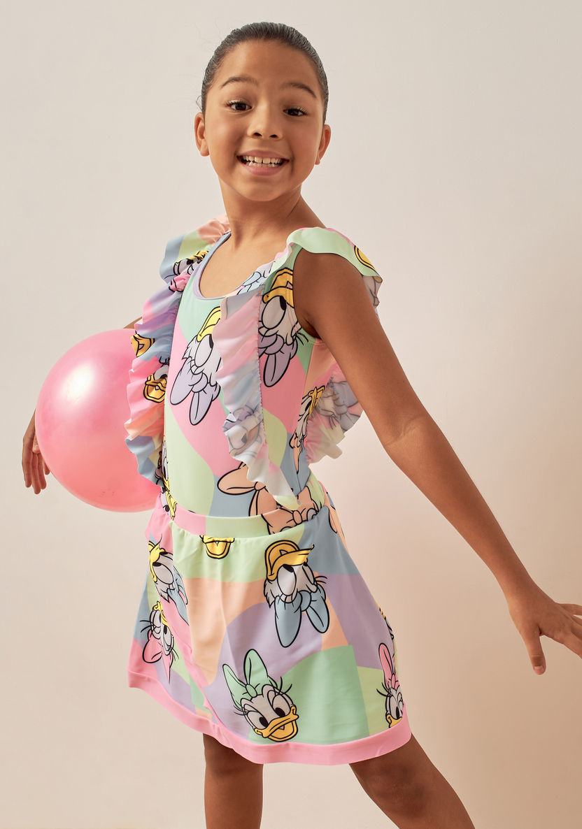 Disney All-Over Daisy Duck Print Swimsuit and Skirt Set-Swimwear-image-0