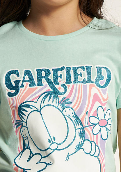 Garfield Print T-shirt with Round Neck and Short Sleeves-T Shirts-image-2