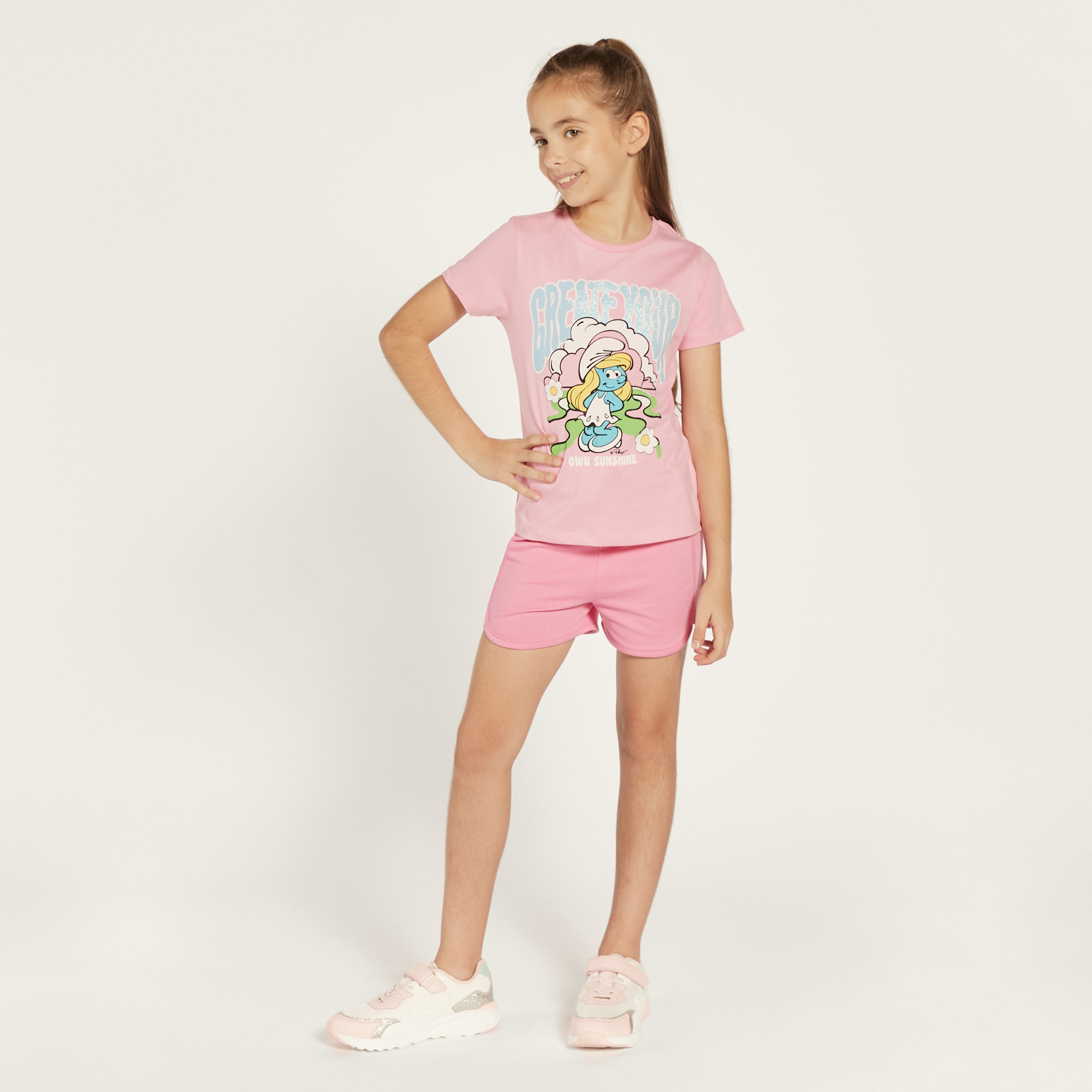 Smurfette Print T-shirt with Glitter Detail-girls-clothing-schoolwear-tshirts-image-2