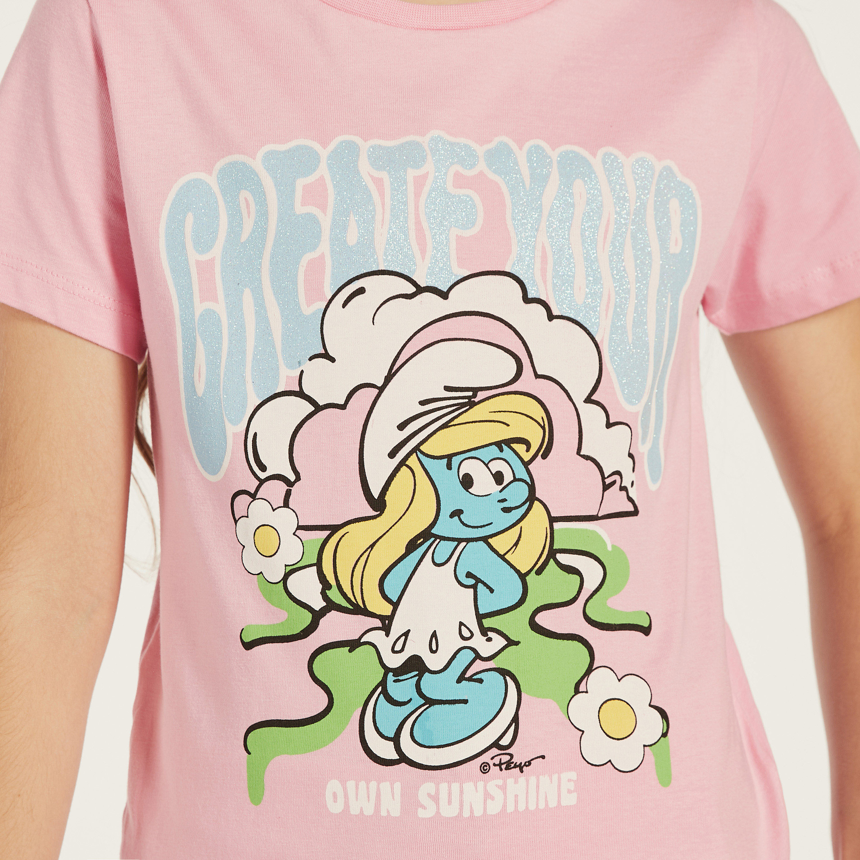 Smurfette Print T-shirt with Glitter Detail-girls-clothing-schoolwear-tshirts-image-3