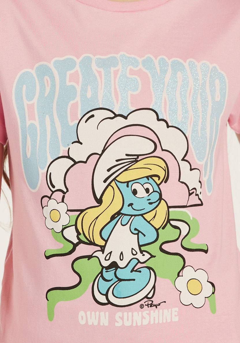 Smurfette Print T-shirt with Glitter Detail-T Shirts-image-2