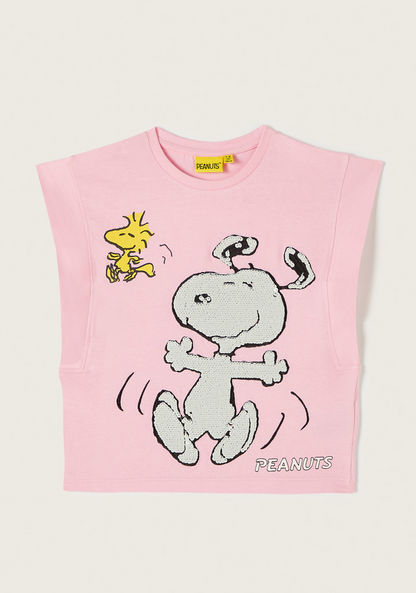 Peanuts Sequin Embellished T-shirt with Extended Sleeves-T Shirts-image-0