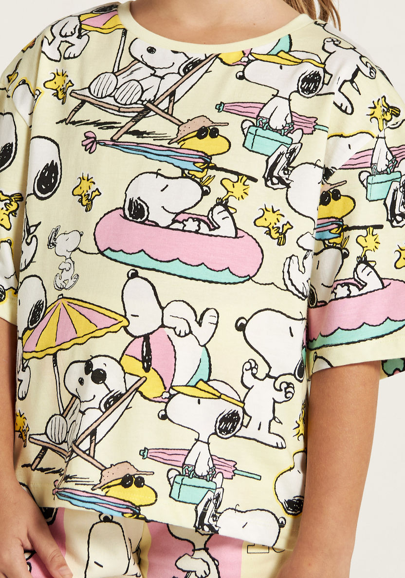 Snoopy Dog Print T-shirt with Round Neck and Short Sleeves-T Shirts-image-1