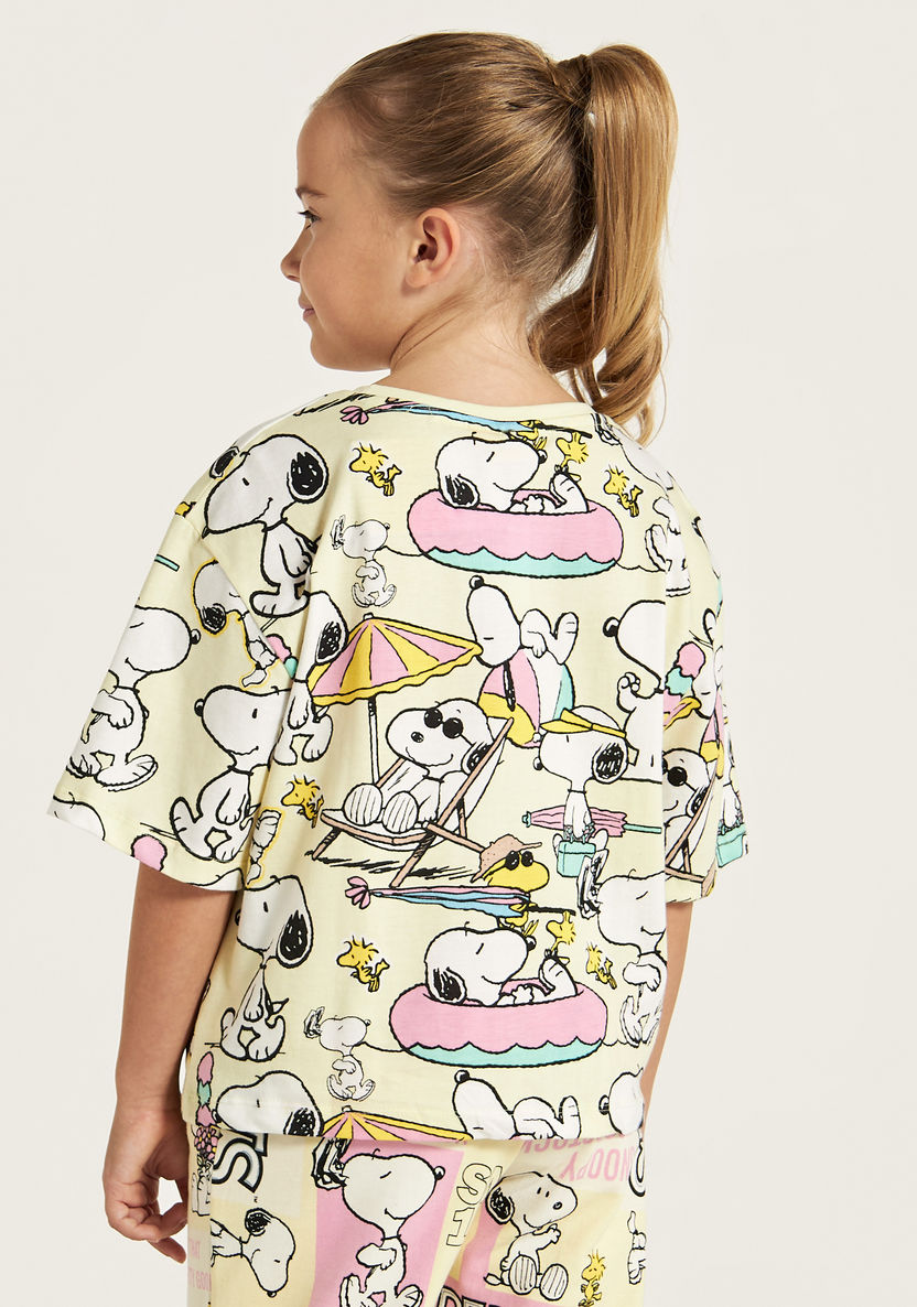 Snoopy Dog Print T-shirt with Round Neck and Short Sleeves-T Shirts-image-3