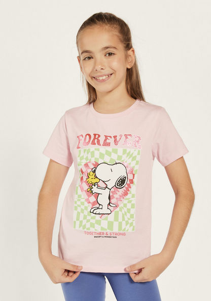 Snoopy Print Crew Neck T-shirt with Glitter Detail-T Shirts-image-0