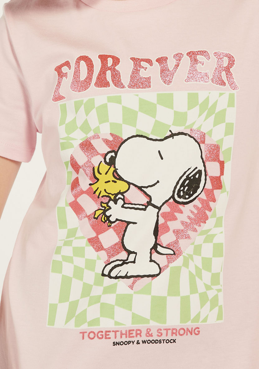 Snoopy Print Crew Neck T-shirt with Glitter Detail-T Shirts-image-2