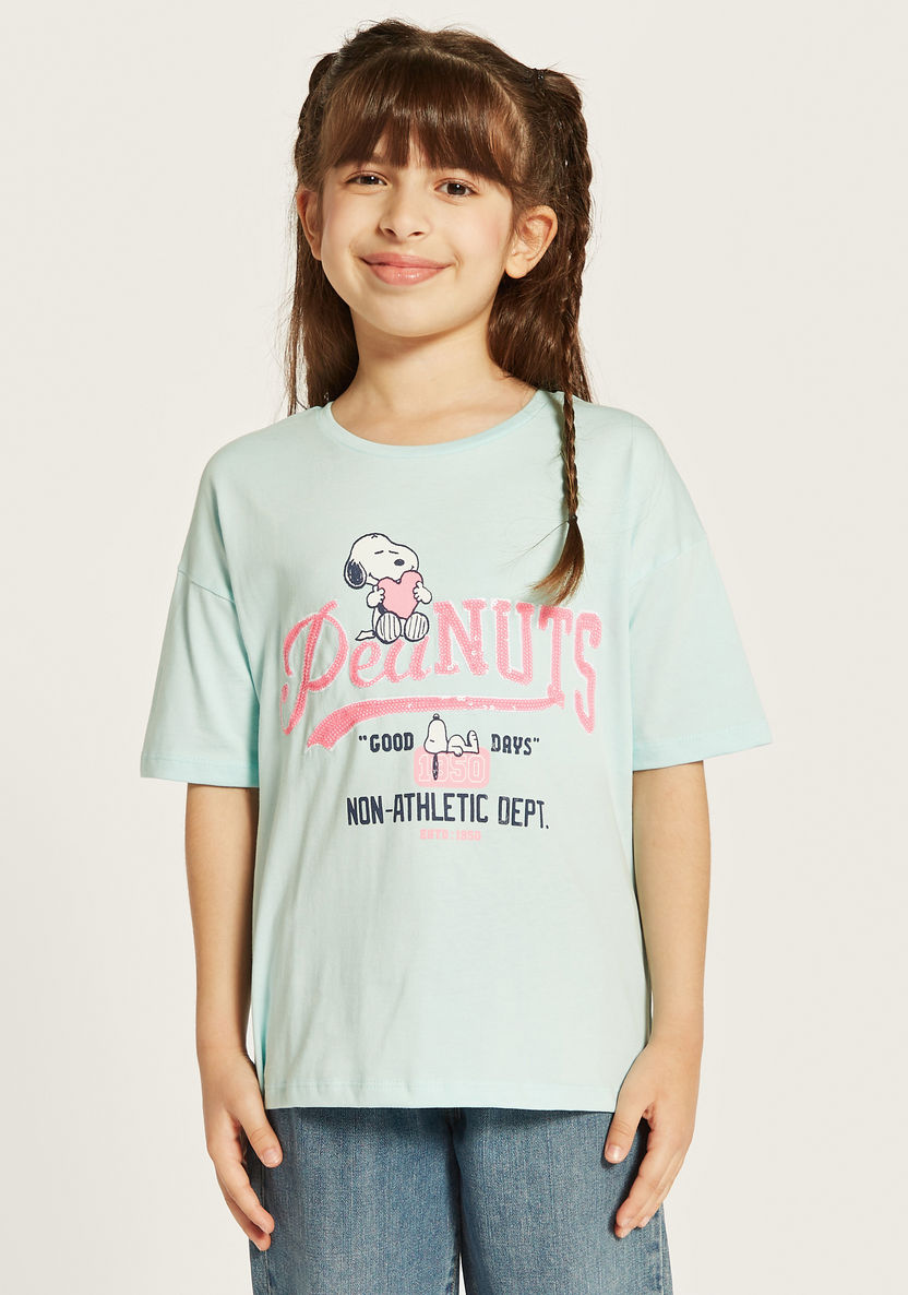 Peanut Print T-shirt with Round Neck and Short Sleeves-T Shirts-image-0