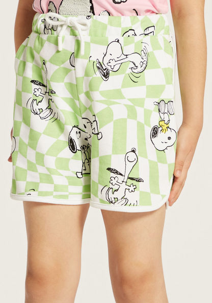 Snoopy Print Checked Shorts with Drawstring Closure-Shorts-image-2