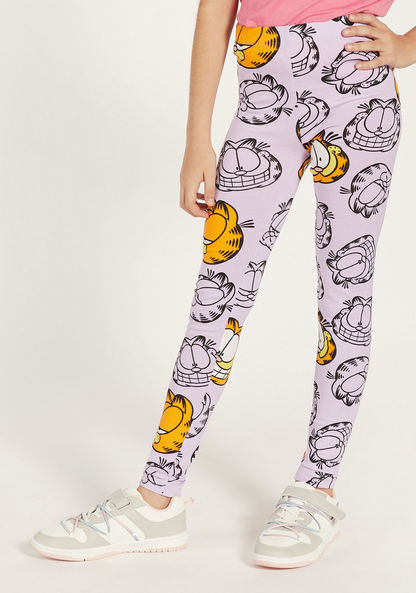 All-Over Garfield Print Leggings with Elasticated Waistband-Leggings-image-1