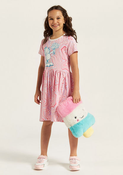 Garfield Print Dress with Round Neck and Short Sleeves-Dresses%2C Gowns and Frocks-image-0