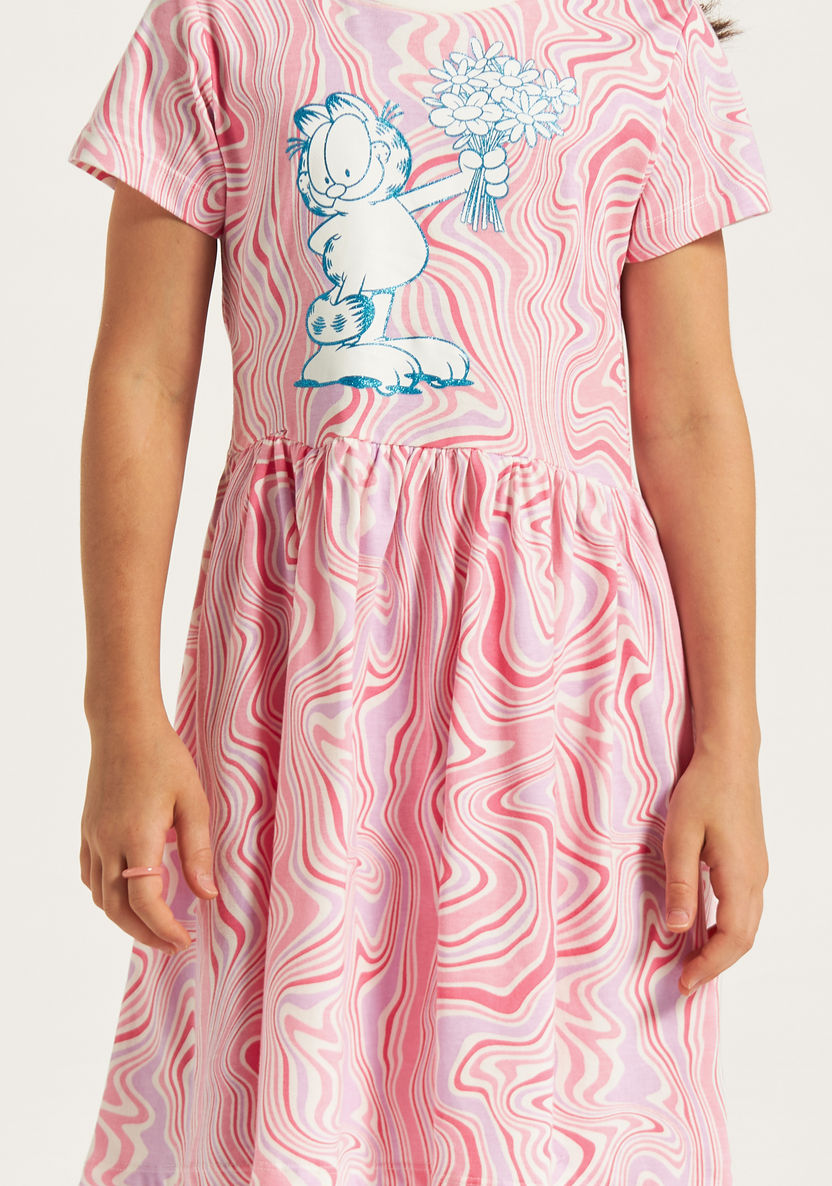 Garfield Print Dress with Round Neck and Short Sleeves-Dresses%2C Gowns and Frocks-image-2