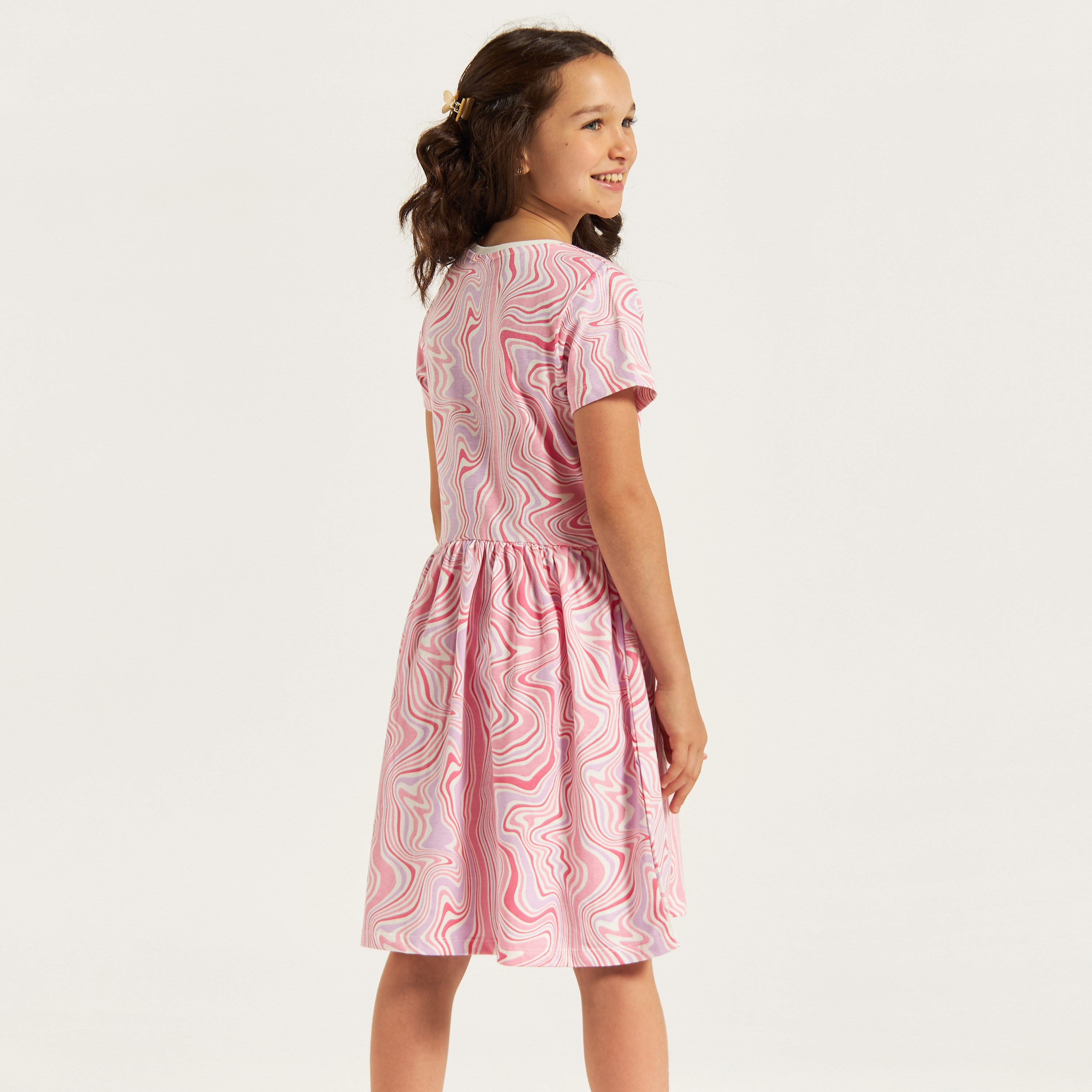 Garfield Print Dress with Round Neck and Short Sleeves-girls-clothing-dressesandjumpsuits-image-4