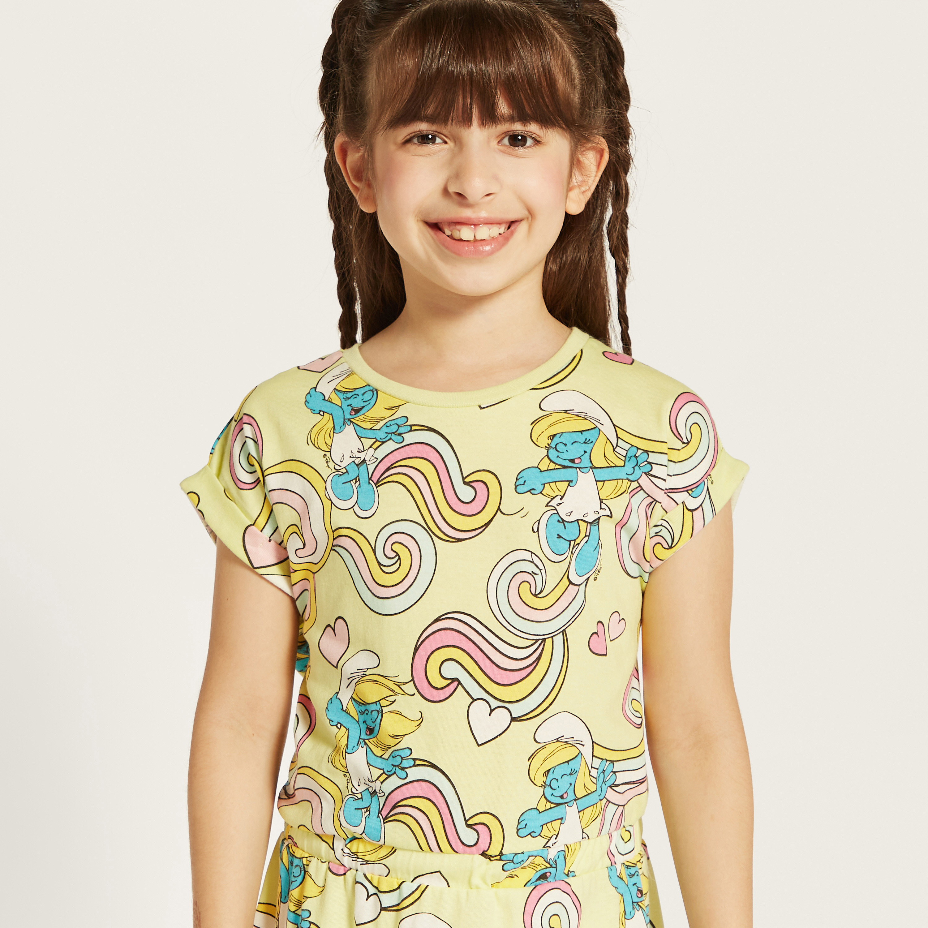All-Over Smurf Print Dress with Round Neck and Short Sleeves-girls-clothing-dressesandjumpsuits-image-3