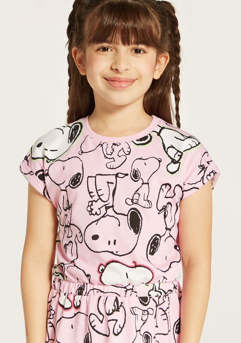 Snoopy Print Dress with Round Neck and Short Sleeves-Dresses%2C Gowns and Frocks-image-2