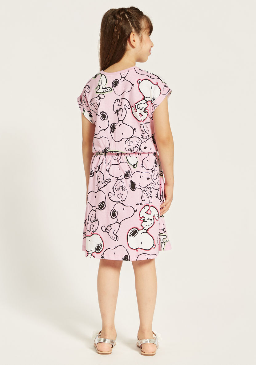 Snoopy Print Dress with Round Neck and Short Sleeves-Dresses%2C Gowns and Frocks-image-3