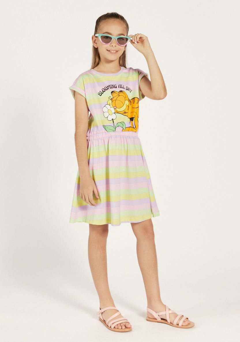 Garfield Print Dress with Round Neck and Short Sleeves-Dresses, Gowns & Frocks-image-0