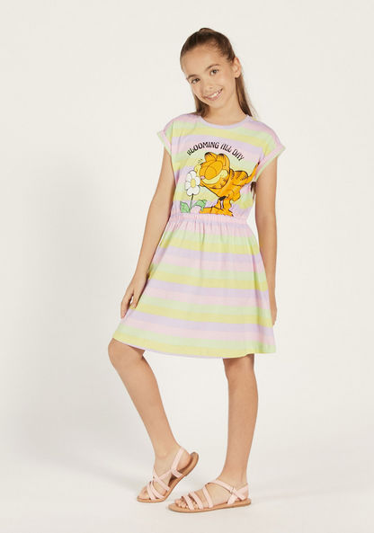 Garfield Print Dress with Round Neck and Short Sleeves-Dresses%2C Gowns and Frocks-image-1