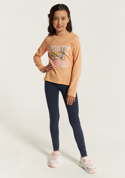 Bugs Bunny Print T-shirt with Round Neck and Long Sleeves-T Shirts-image-1