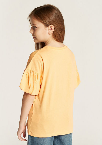 Tweety Sequinned T-shirt with Short Puff Sleeves and Round Neck-T Shirts-image-3