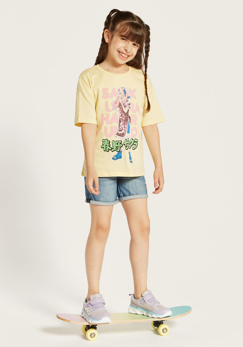 TV Tokyo Graphic Print T-shirt with Round Neck and Sequin Detail-T Shirts-image-1